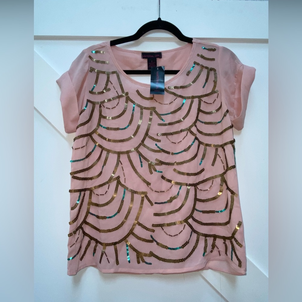 Pink Sequin Short Sleeve Top